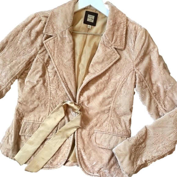 Old Navy Jackets & Blazers - Old Navy Jacket Crushed Velvet Neutral Beige Size Medium Tie Front